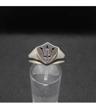 R002055 Sterling Silver Signet Ring Poseidon Symbol Trident Solid Genuine Hallmarked 925